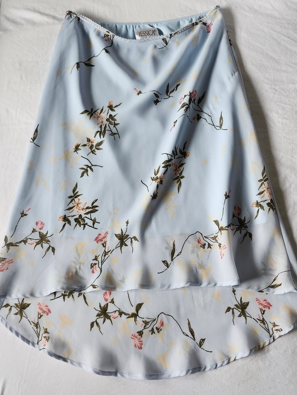 Vintage Y2K Light Blue Floral Ruffle Skirt Romantic Cottagecore